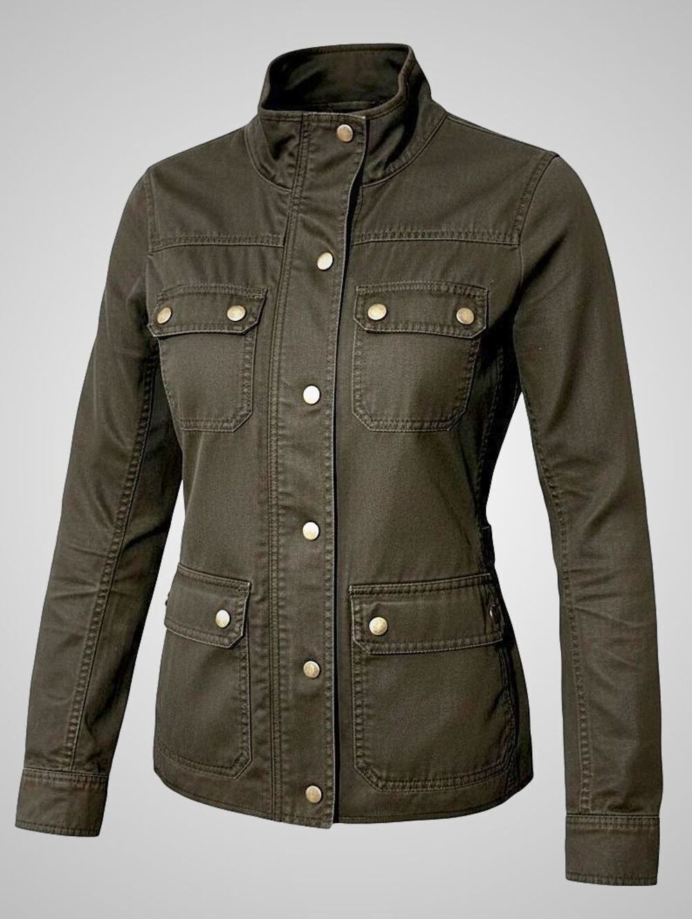 J.CREW Womens (XXS) Olive Green Military Field Jacket ZipUp w/Snaps 100%Cotton